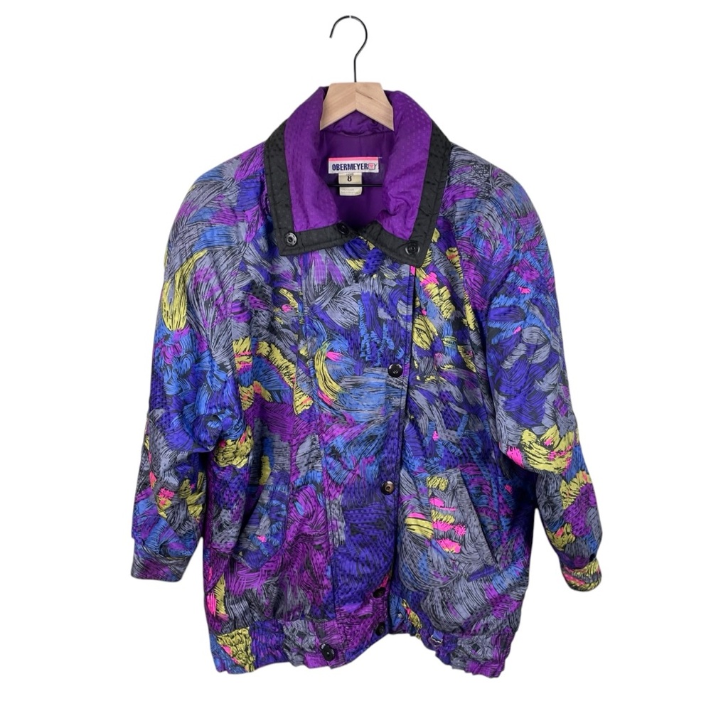 Vintage 1990s Women's  Obermeyer Renoir Ski Jacket Purple Brushstroke Size 8